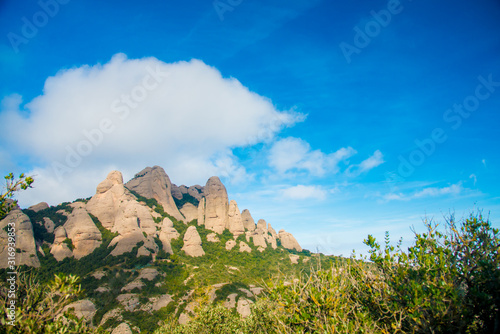 BARCELONA, SPAIN - December 26, 2018: The mountains of Montserrat in Barcelona, Spain. Montserrat is a Spanish shaped mountain which influenced Antoni Gaudi to make his art works.