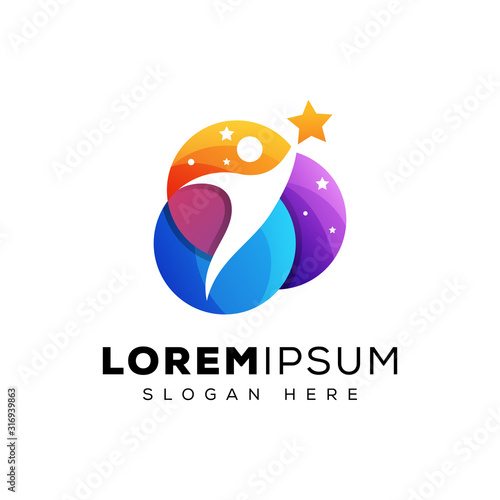 colorful reaching star. star kids logo. reaching dream logo