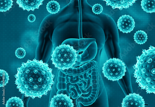 Billede på lærred Virus attacking human body. 3d illustration .