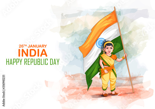 illustration of kids in fancy dress of Indian freedom fighter on Happy Republic Day of India
