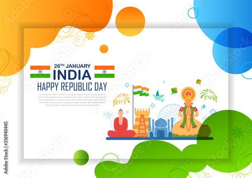 illustration of abstract tricolor banner with Indian flag for 26th January Happy Republic Day of India
