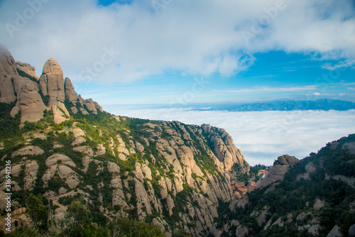 BARCELONA, SPAIN - December 26, 2018: The mountains of Montserrat in Barcelona, Spain. Montserrat is a Spanish shaped mountain which influenced Antoni Gaudi to make his art works. © J Photography