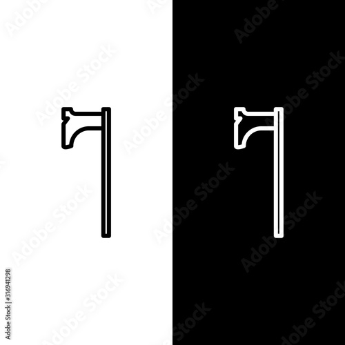 Set line Medieval axe icon isolated on black and white background. Battle axe, executioner axe. Medieval weapon. Vector Illustration