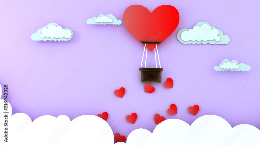 large heart-shaped balloon gives many small hearts. Happy Valentine's Day