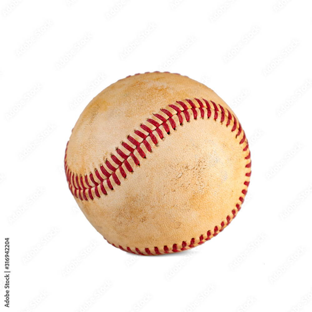 worn baseball isolated on white background, team sport. worn baseball isolated on white background, team sport.