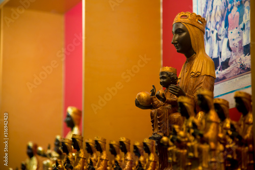 BARCELONA, SPAIN - December 26, 2018: The Virgin of Montserrat in Barcelona, Spain. The Black Madonna is known as an interesting figure in Spain.