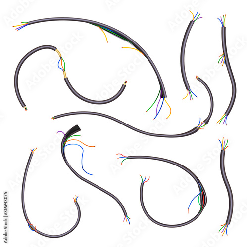 Electric cables isolated icons, power wire or telecommunication