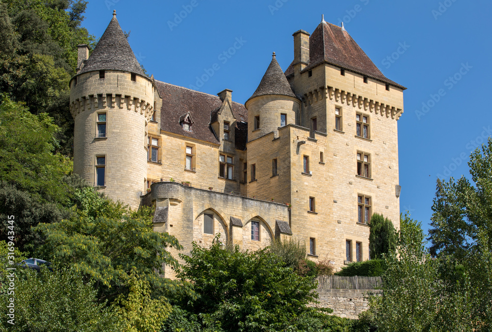 La Roque-Gageac, Dordogne, France - September 7, 2018:  Chateau La Malartrie in La Roque-Gageac, Dordogne river valley. Aquitaine, France