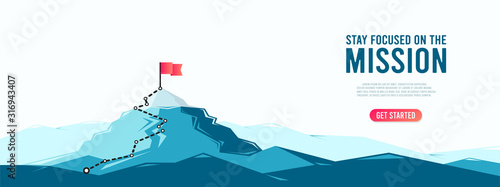 Flag on the mountain peak. Business concept of goal achievement or success. Flat style vector illustration © tutti_frutti