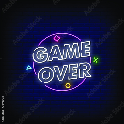 Game Over Neon Signs Style Text Vector