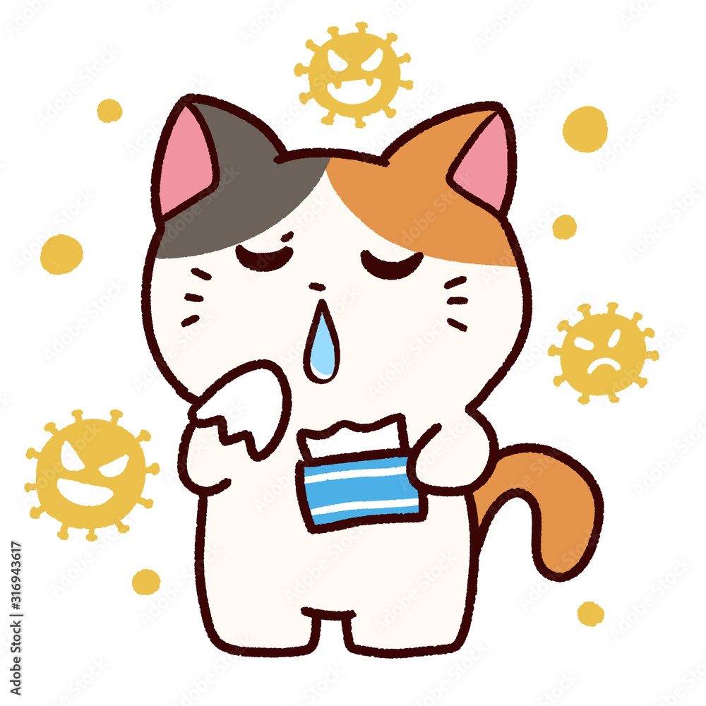 花粉症で鼻水がでているミケ猫 Stock Illustration Adobe Stock