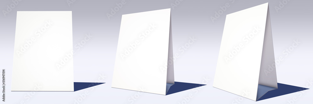 White triangle table tent standee isolated over background, front view ...
