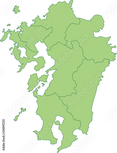 九州地方の地図_都道府県ごとに色を変えられます