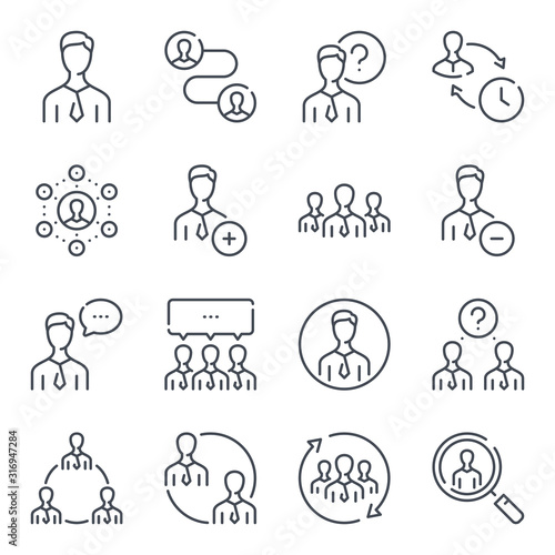 Team and Business People related line icon set. Teamwork linear icons. User and group outline vector sign collection.