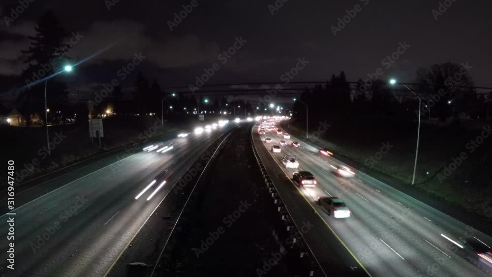 Time lapse of northbound and southbound night time commute on I-Five in Vancouver Wa. Time lapse of northbound and southbound night time commute on I-Five in Vancouver Wa.