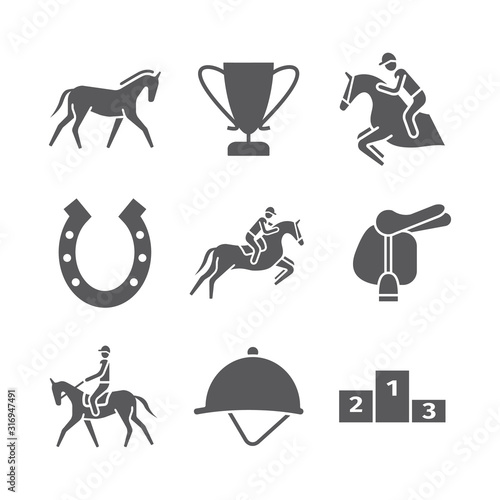Horse icons set. Equestrian. Vector signs for web graphics