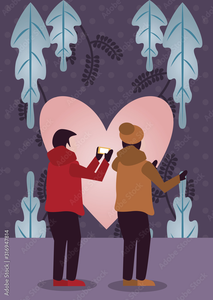 young lovers couple with winter clothes and love season young lovers couple with winter clothes and love season