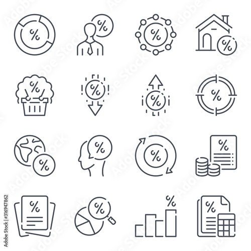Loan and Financial interest related line icon set. Debt and fees vector linear icon collection. Credit and lending money lined icons.