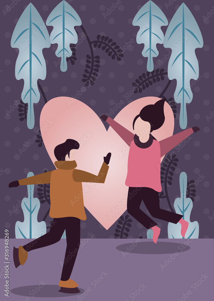 young lovers couple with winter clothes and love season young lovers couple with winter clothes and love season
