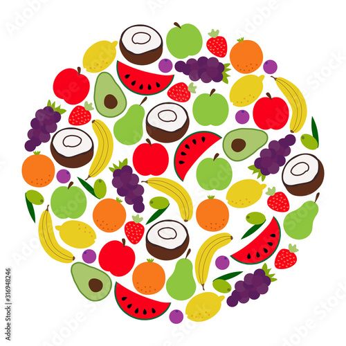 Fototapeta Naklejka Na Ścianę i Meble -  Hand drawn healthy foods background as doodle of summer fruits and lettering, vector illustration