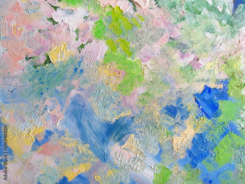 Beautiful hand painted colors. Springtime abstract wallpaper. Oil painting texture.