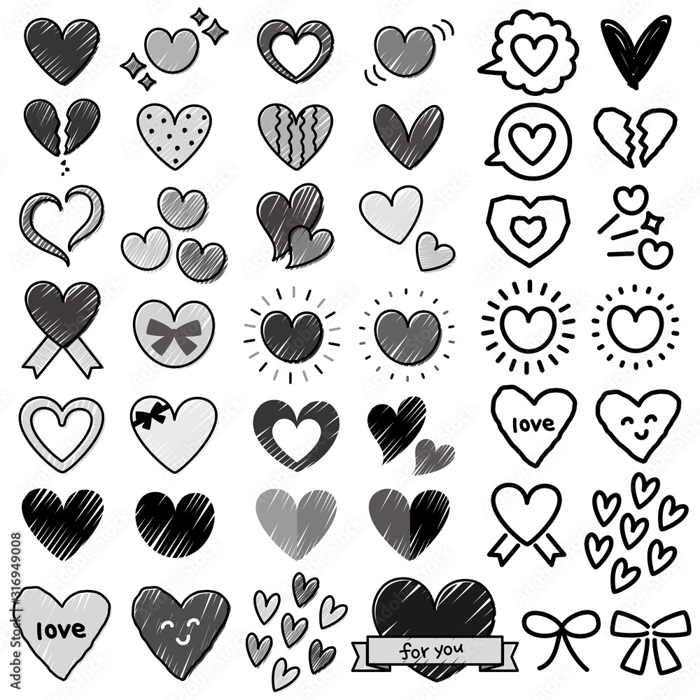 ペン字風手書きハート 線画 モノクロ Heart Handwritten Icon Monochrome Stock Vector Adobe Stock