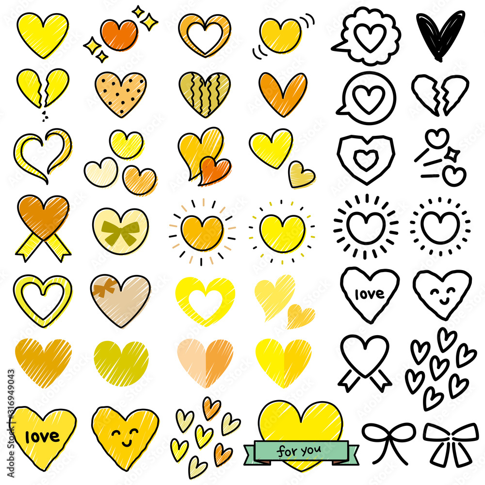 ペン字風手書きハート 黄色 オレンジ 茶色 Stock Vector Adobe Stock