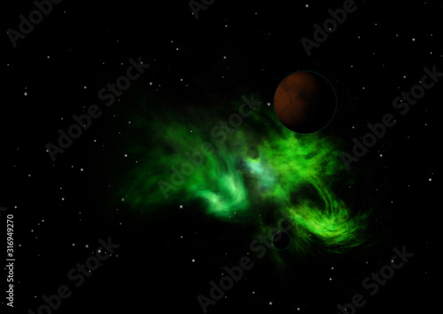 Planets in a space against stars. 3D rendering. © Anatolii