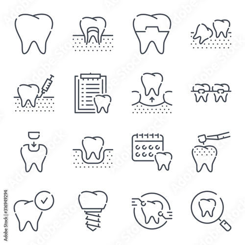 Dentistry related line icon set. Dentist and stomatology vector lined icon collection.