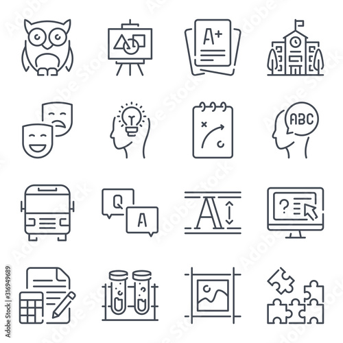 Education related line icon set. Learning linear icons. School outline vector signs and symbols collection.