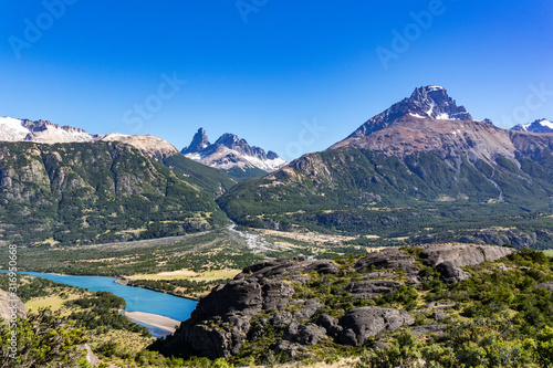 Landscape of river Murta valley with beautiful mountains view, Patagonia, Chile, South America