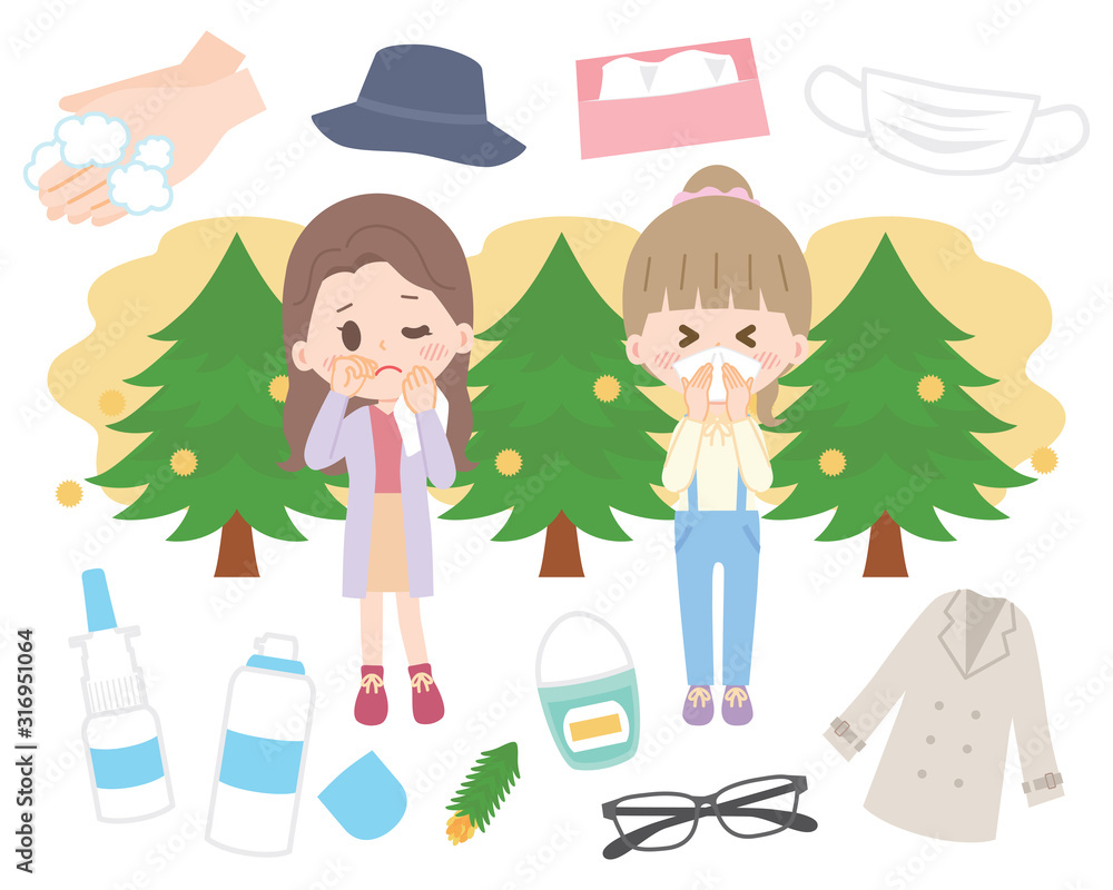 花粉症 スギ花粉 イラストセット Stock Vector Adobe Stock