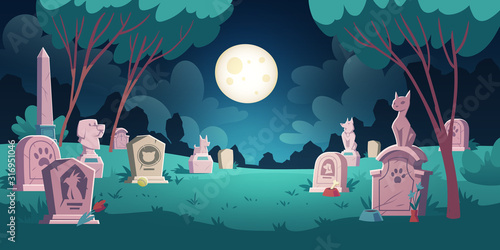 Pet cemetery with memorial tombstones