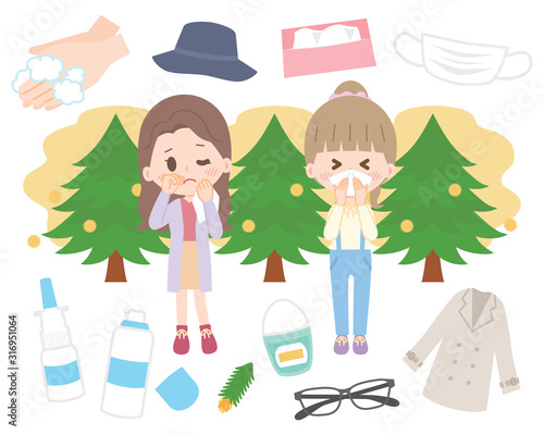 花粉症　スギ花粉　イラストセット