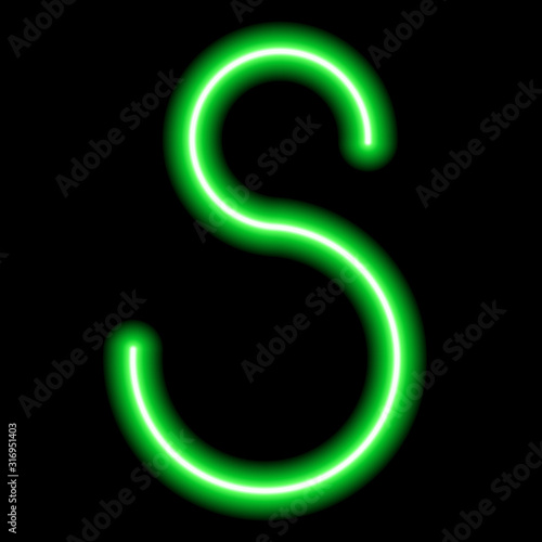 neon green letter "S" on a black background