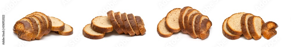Sliced bread on isolated on white background. Photo studio.