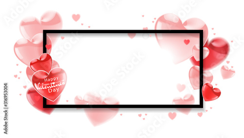 Happy Valentines Day.  Pink flying glossy balloons  on a white background. Place for your greeting text. Vector  illustration.