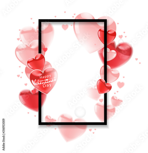 Happy Valentines Day.  Pink flying glossy balloons  on a white background. Place for your greeting text. Vector  illustration.