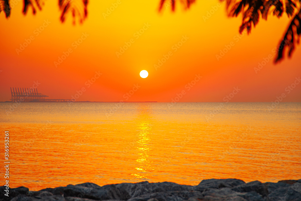 Bright romantic tropical country sea sunset lanscape