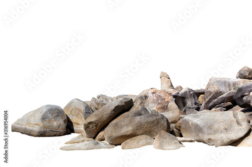 pile of stones on white background with clipping path.