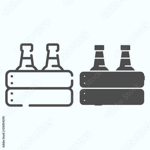 Case of beer line and solid icon. Two glasses in a box vector illustration isolated on white. Pack of Beer outline style design, designed for web and app. Eps 10.