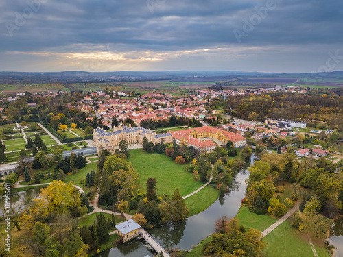 Castle Lednice in Czech Republic - aerial view