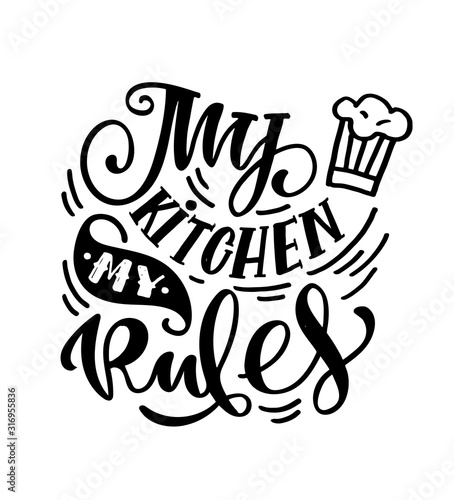Card with hand drawn unique typography design element for greeting cards, decoration, prints and posters. Handwritten lettering quote about kitchen and cooking. Vector illustration