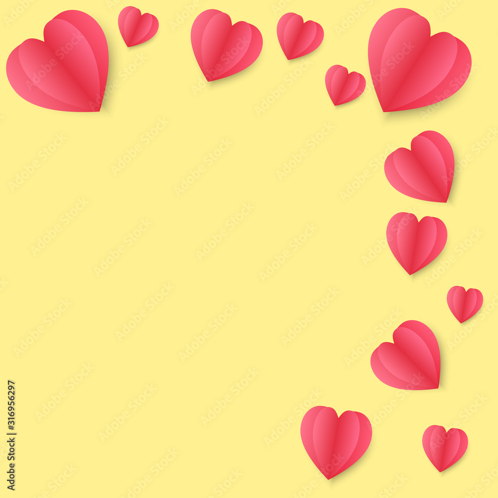 Heart vector illustration icon with shadow for copy space for text yellow background