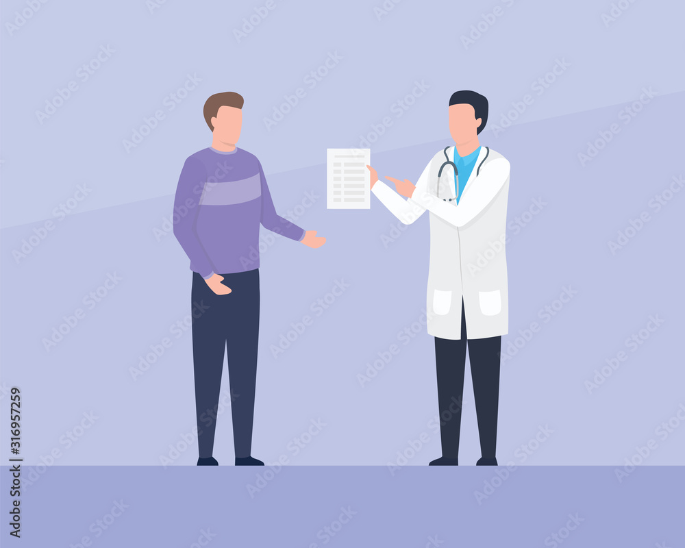 doctor read medical report analysis to patients consultation with simple flat style doctor read medical report analysis to patients consultation with simple flat style