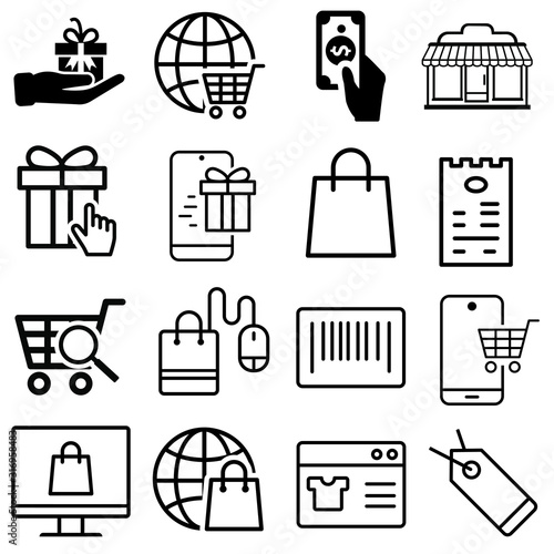 Shopping icon vector set. E-commerce illustration sign collection. eshop symbol.