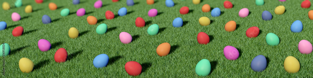 Viele bunte Ostereier auf der Wiese Viele bunte Ostereier auf der Wiese