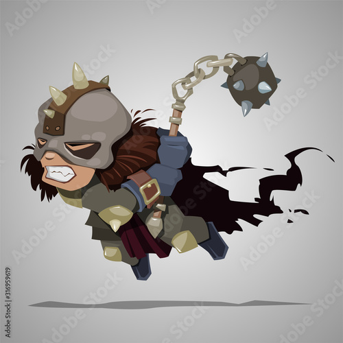 Cartoon medieval warrior. Vector illustration.