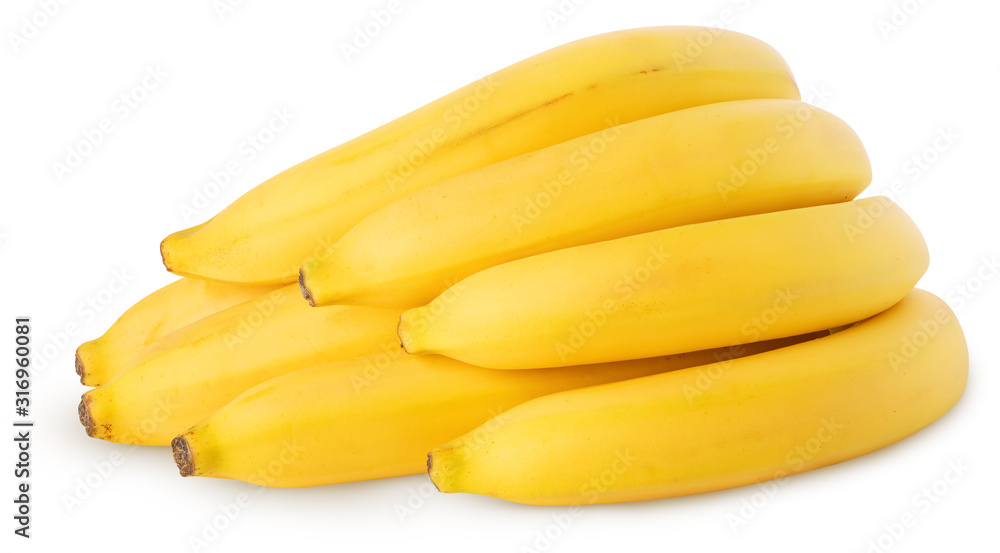 Isolated banana. Bunch of bananas isolated on white background, with clipping path