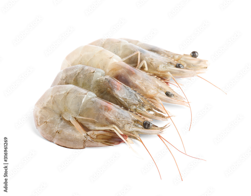 Fresh raw shrimps isolated on white. Healthy seafood Fresh raw shrimps isolated on white. Healthy seafood